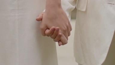 female same-sex couple holding hands
