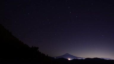 富士山と星空のタイムラプス（比較明合成）