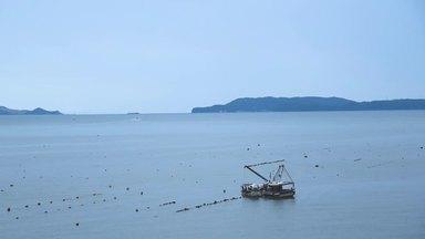 冬の早朝の養殖牡蠣の漁船２隻