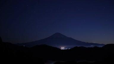 吉原から見た富士山と星空のタイムラプス