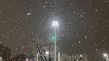 冬の雪と夜空と街灯