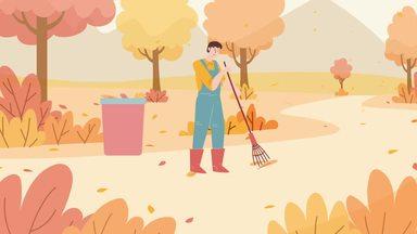 man cleaning fallen leaves