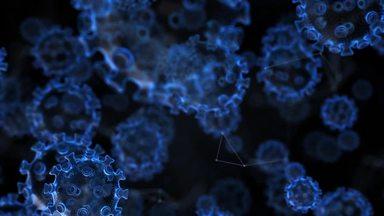 multiple viruses that glow light blue